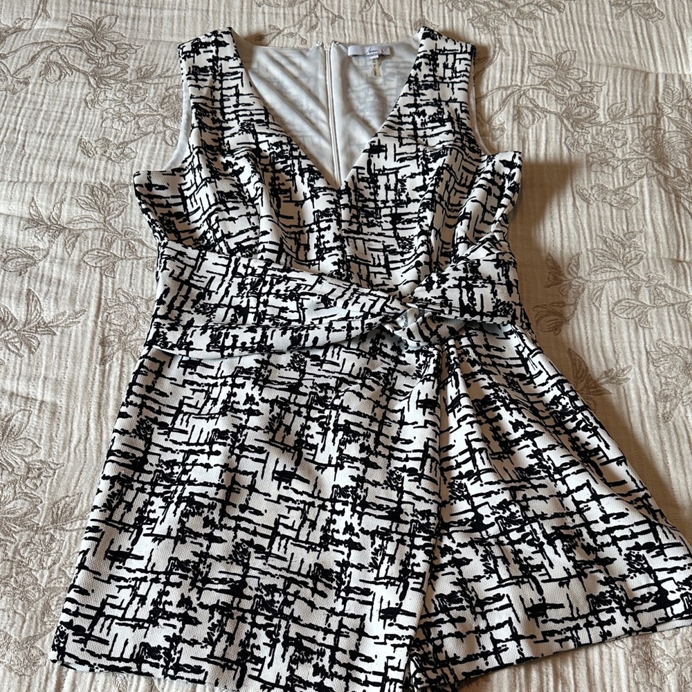 Elegant Black and White Patterned Romper/Dress